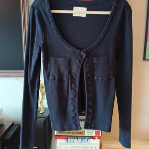 Citizens Of Humanity Ribbed Deep Scoop Neck Button-Down Top in Dark Charcoal